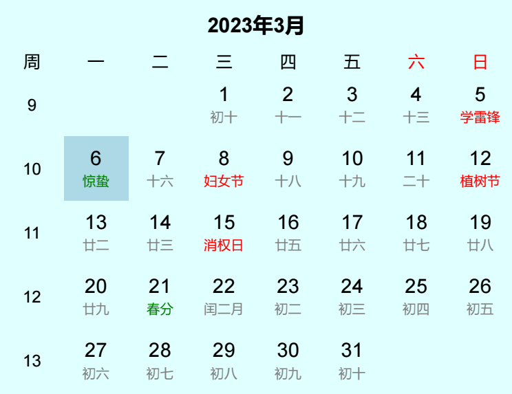 2023年惊蛰日历