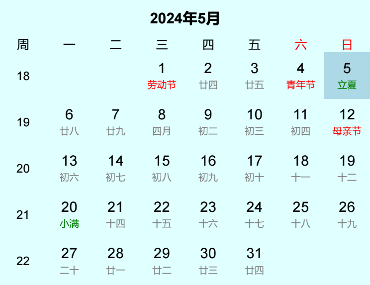 2024年立夏日历