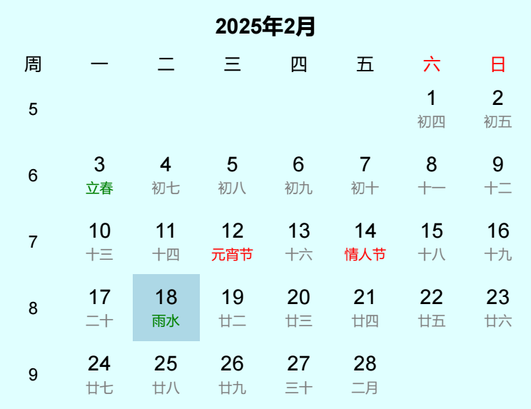 2025年雨水日历